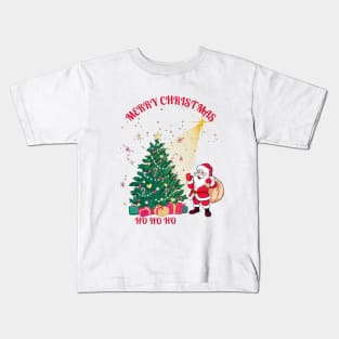 Christmas tree with santa HO HO HO Kids T-Shirt